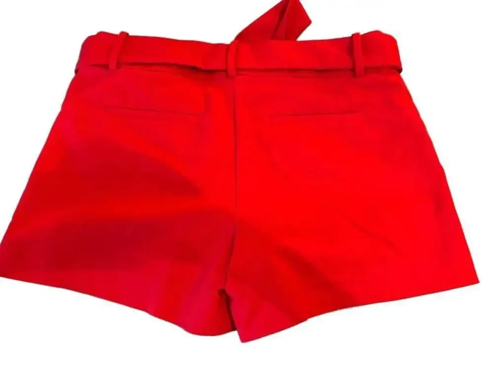LOFT Red High Waisted Belted Dress Shorts Size 6 - Picture 3 of 3